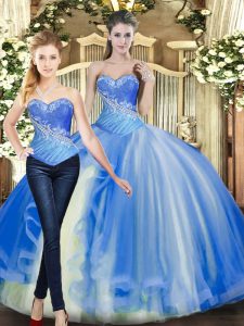 Tulle Sweetheart Sleeveless Lace Up Beading Ball Gown Prom Dress in Baby Blue