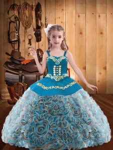 Discount Straps Sleeveless Pageant Dress for Girls Floor Length Embroidery and Ruffles Multi-color Fabric With Rolling Flowers