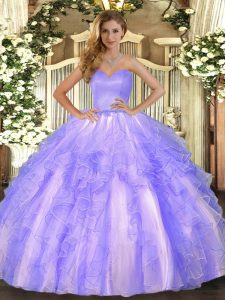 Sleeveless Floor Length Ruffles Lace Up Ball Gown Prom Dress with Lavender