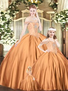 Exceptional Floor Length Orange Red 15 Quinceanera Dress Tulle Sleeveless Beading