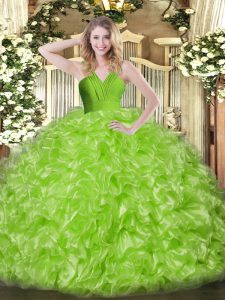 Dynamic V-neck Sleeveless Organza 15th Birthday Dress Ruffles Zipper