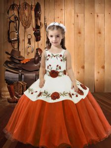 Orange Red Sleeveless Embroidery Floor Length High School Pageant Dress