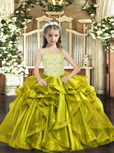 Adorable Floor Length Yellow Green Winning Pageant Gowns Straps Sleeveless Lace Up