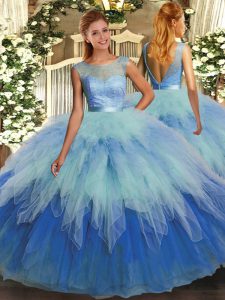 Exceptional Ruffles Quince Ball Gowns Multi-color Backless Sleeveless Floor Length