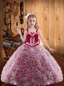 Simple Sleeveless Lace Up Floor Length Embroidery and Ruffles Pageant Gowns For Girls