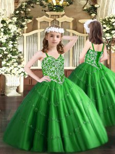 Beading and Appliques Little Girl Pageant Gowns Green Lace Up Sleeveless Floor Length