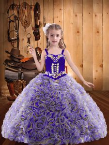 Straps Sleeveless Lace Up Little Girls Pageant Dress Multi-color Fabric With Rolling Flowers