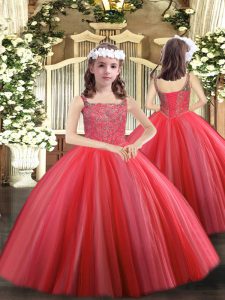Tulle Sleeveless Floor Length Little Girls Pageant Dress and Beading