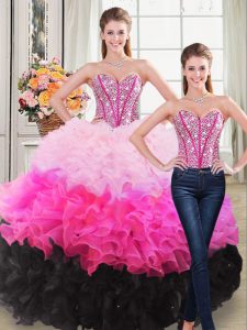 Multi-color Lace Up Quinceanera Dresses Beading and Ruffles Sleeveless Floor Length