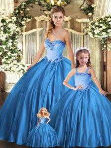 Floor Length Lace Up Quinceanera Dresses Teal for Military Ball and Sweet 16 and Quinceanera with Beading