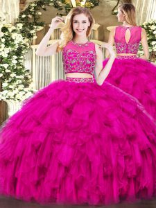 Sleeveless Zipper Floor Length Beading and Ruffles Quinceanera Gown