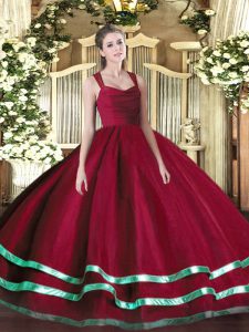 Red Sleeveless Ruffled Layers Floor Length 15th Birthday Dress