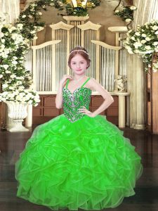Organza Sleeveless Floor Length Little Girls Pageant Gowns and Beading and Ruffles