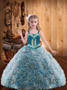 Customized Multi-color Pageant Dress for Teens Sweet 16 and Quinceanera with Embroidery and Ruffles Straps Sleeveless Lace Up