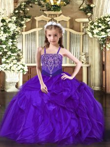 Sweet Straps Sleeveless Lace Up Pageant Dress Toddler Purple Organza