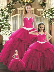 Affordable Floor Length Red Quinceanera Gown Organza Sleeveless Ruffles