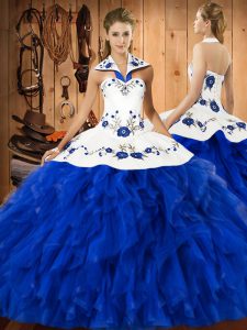 Wonderful Sleeveless Embroidery and Ruffles Lace Up Quinceanera Gowns