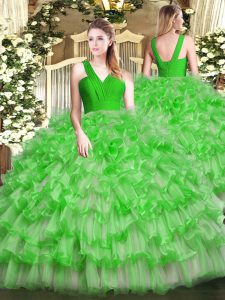 Sleeveless Zipper Floor Length Ruffled Layers Quinceanera Gowns