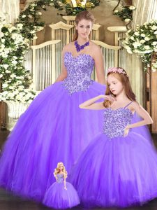 Luxurious Sweetheart Sleeveless Lace Up 15th Birthday Dress Eggplant Purple Tulle