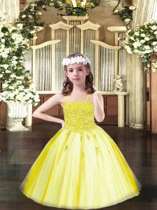 Admirable Yellow Sleeveless Tulle Lace Up Pageant Gowns For Girls for Party and Quinceanera