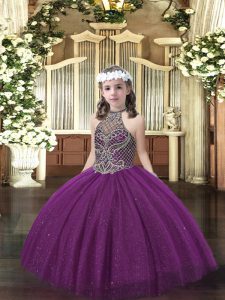 Beauteous Floor Length Ball Gowns Sleeveless Dark Purple Pageant Dress for Teens Lace Up