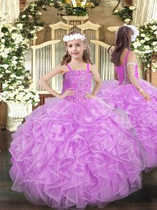 Fantastic Straps Sleeveless Lace Up Pageant Dress Wholesale Lilac Organza