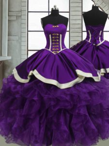 Dazzling Sweetheart Sleeveless Lace Up Sweet 16 Dresses Purple Satin and Organza