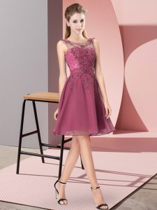 Chiffon Sleeveless Knee Length Quinceanera Dama Dress and Appliques