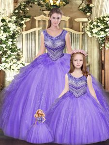 Inexpensive Sleeveless Beading and Ruffles Lace Up Quinceanera Dress