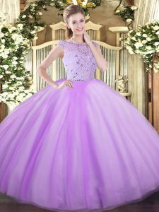 Chic Lavender Bateau Neckline Beading Quinceanera Gown Sleeveless Zipper