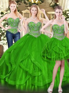 Sleeveless Lace Up Floor Length Beading and Ruffles Quinceanera Dress