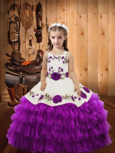Lace Up Pageant Gowns Eggplant Purple for Sweet 16 and Quinceanera with Lace