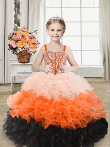 Dramatic Multi-color Straps Neckline Beading and Ruffles Kids Formal Wear Sleeveless Lace Up