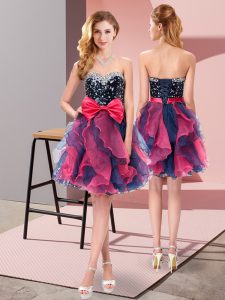 Sleeveless Mini Length Beading and Ruffles and Bowknot Lace Up Court Dresses for Sweet 16 with Multi-color