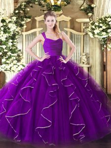 Fantastic Straps Sleeveless Zipper 15 Quinceanera Dress Purple Organza