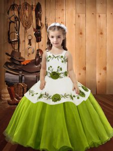 Straps Sleeveless Lace Up Child Pageant Dress Olive Green Organza