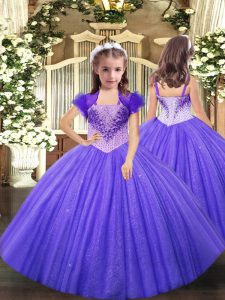 Ball Gowns Child Pageant Dress Lavender Straps Tulle Sleeveless Floor Length Lace Up