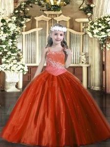 Rust Red Sleeveless Beading Floor Length Pageant Dress Wholesale
