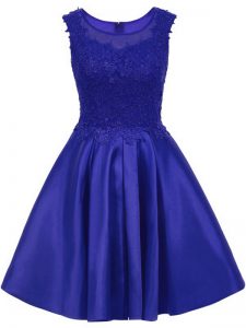Modest Satin Scoop Sleeveless Zipper Lace Damas Dress in Blue