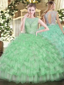 Ball Gowns Quinceanera Dresses Apple Green Scoop Tulle Sleeveless Floor Length Backless