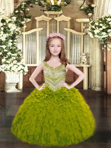 Top Selling Scoop Sleeveless Organza Pageant Dress Wholesale Beading and Ruffles Lace Up