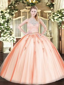 Pretty Orange Sleeveless Tulle Zipper 15 Quinceanera Dress for Military Ball and Sweet 16 and Quinceanera