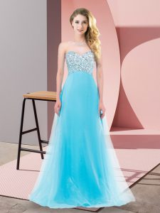 Aqua Blue Sleeveless Beading Floor Length Quinceanera Dama Dress