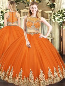 Orange Red Zipper Sweet 16 Quinceanera Dress Beading and Appliques Sleeveless Floor Length