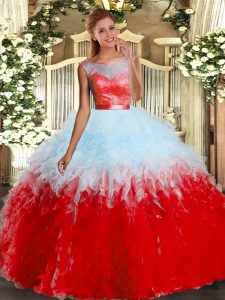 Deluxe Multi-color Scoop Backless Lace and Ruffles Sweet 16 Dresses Sleeveless