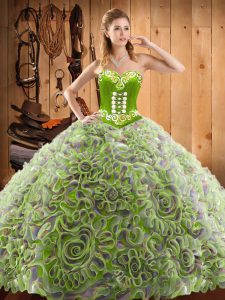 Beautiful Multi-color Sweetheart Lace Up Embroidery Vestidos de Quinceanera Sweep Train Sleeveless