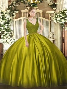 Beautiful Olive Green Ball Gowns Beading Vestidos de Quinceanera Zipper Taffeta Sleeveless Floor Length