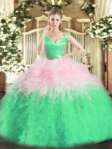 Decent Floor Length Multi-color Quinceanera Gowns Organza Sleeveless Ruffles