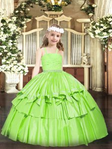 Fashionable Straps Sleeveless Organza Girls Pageant Dresses Beading and Lace Zipper