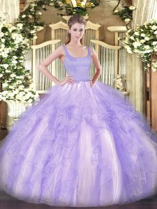 Colorful Lavender Sleeveless Beading and Ruffles Floor Length Ball Gown Prom Dress